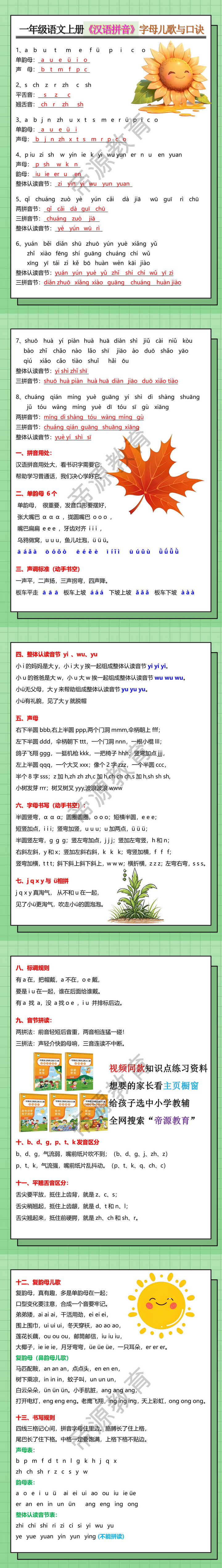 一年级语文上册《汉语拼音》字母儿歌与口诀
