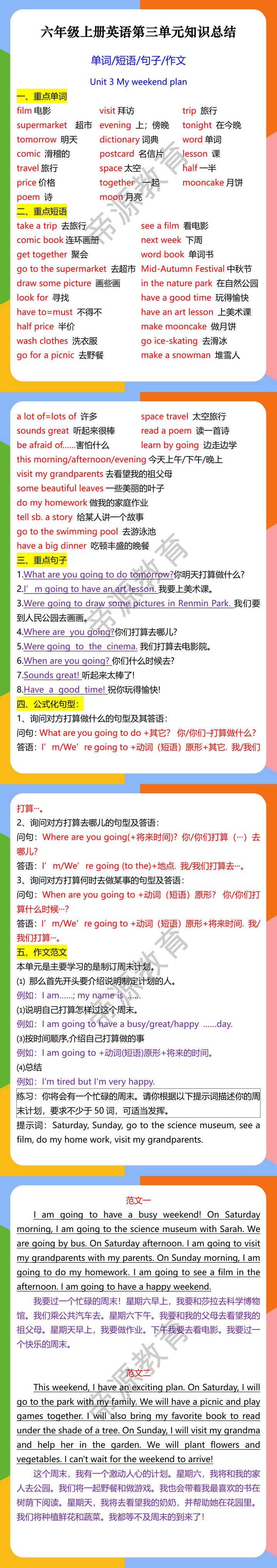 六年级上册英语第三单元知识总结