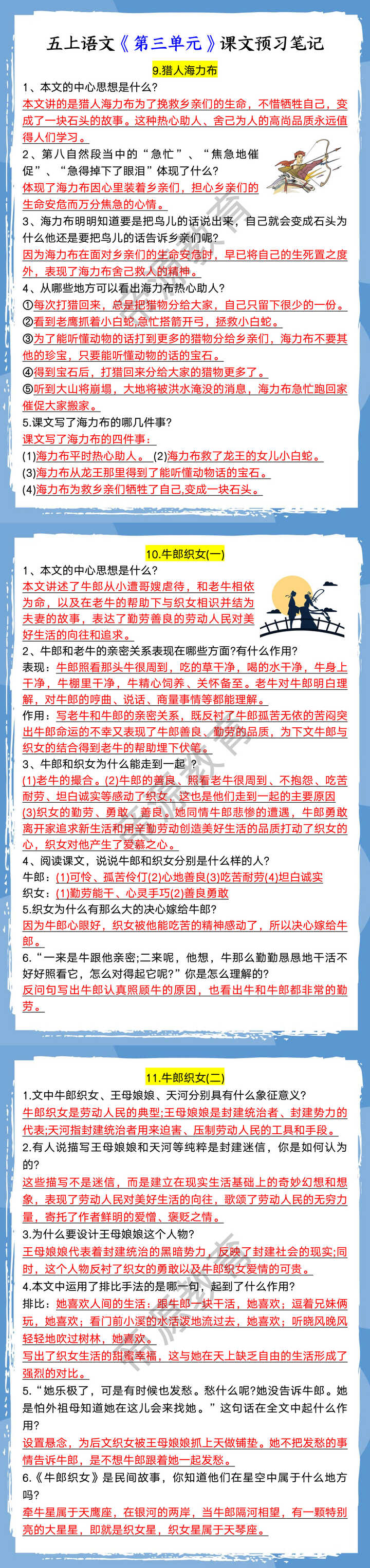 五上语文《第三单元》课文预习笔记 五上语文《第三单元》课文预习笔记