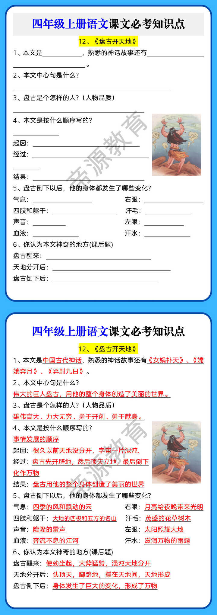 四年级上册语文课文必考知识点