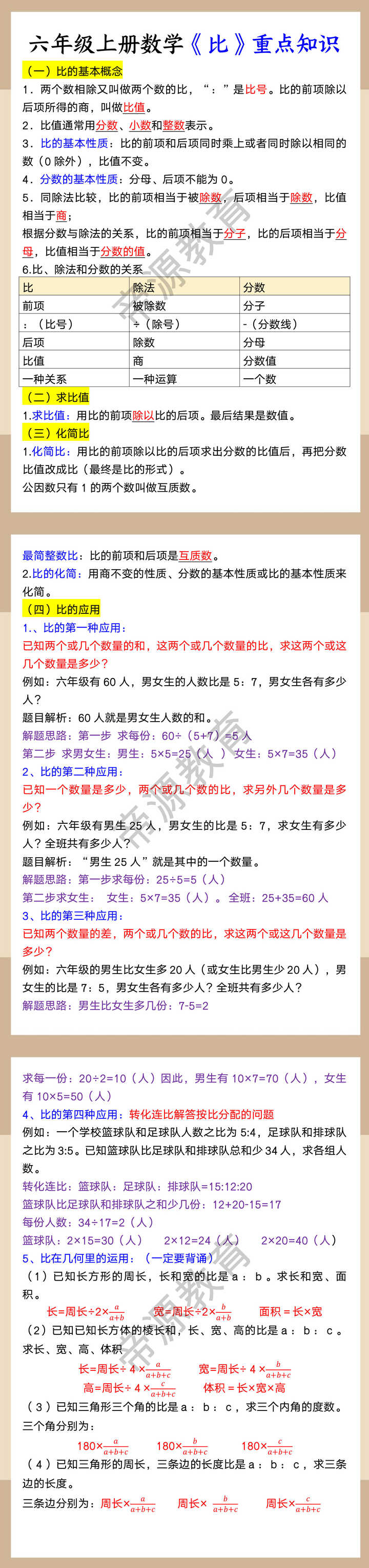 六年级上册数学《比》重点知识