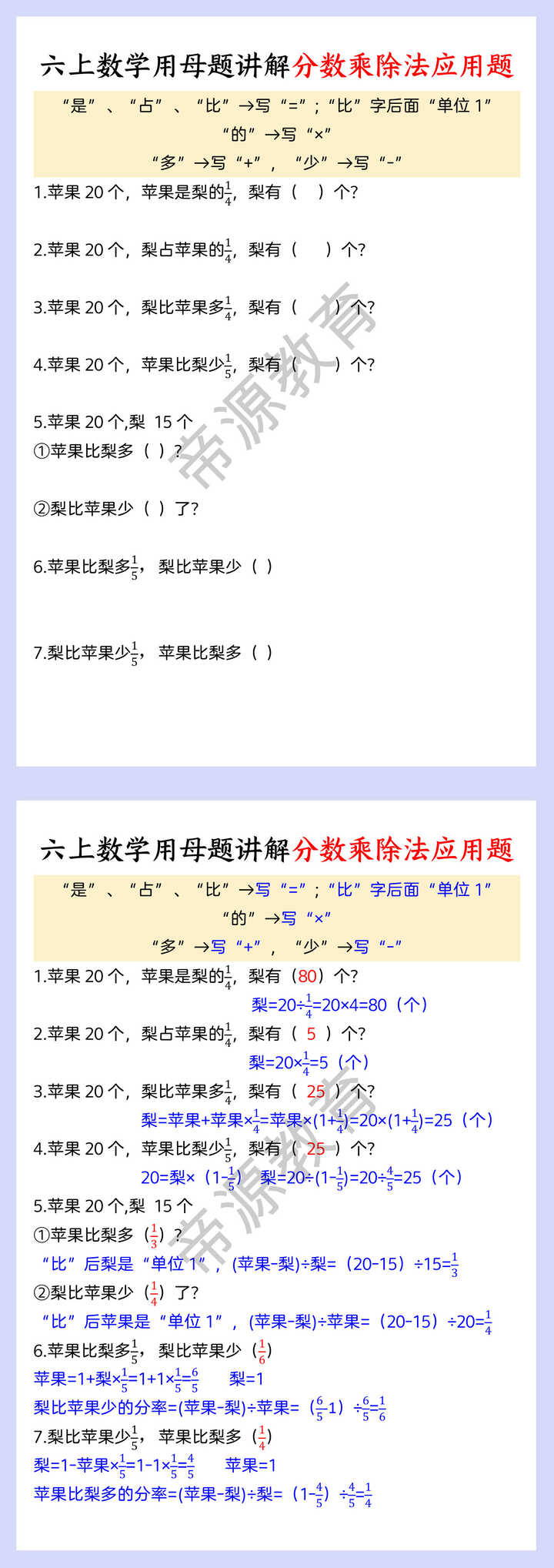 六上数学用母题讲解分数乘除法应用题 六上数学用母题讲解分数乘除法应用题