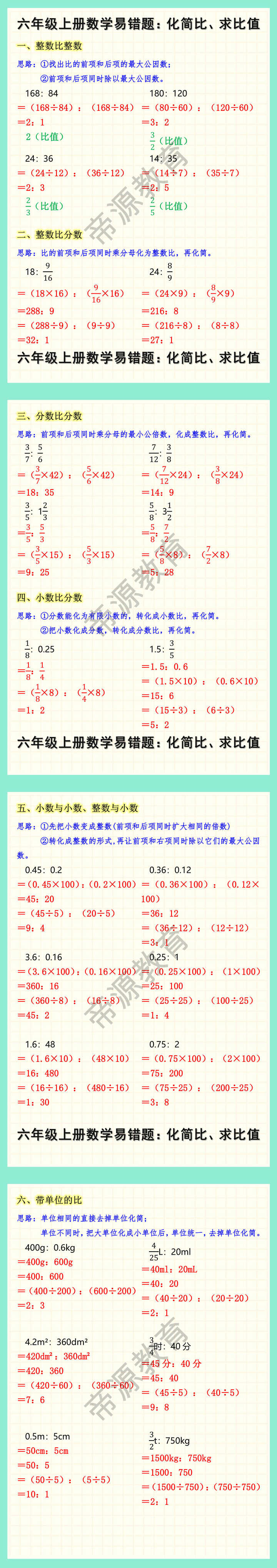 六年级上册数学化简比求比值易错题专练