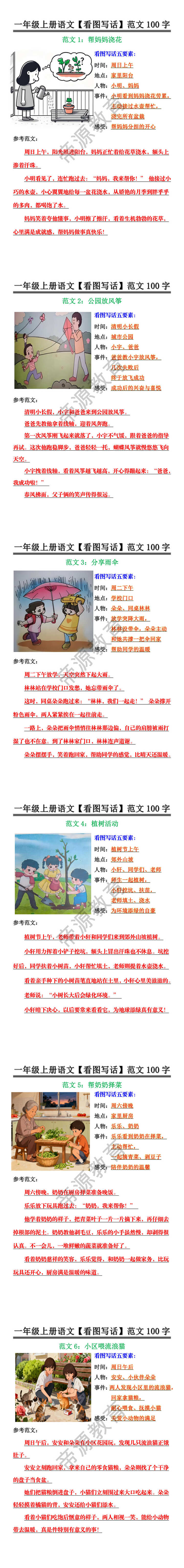 一年级上册语文【看图写话】范文100字