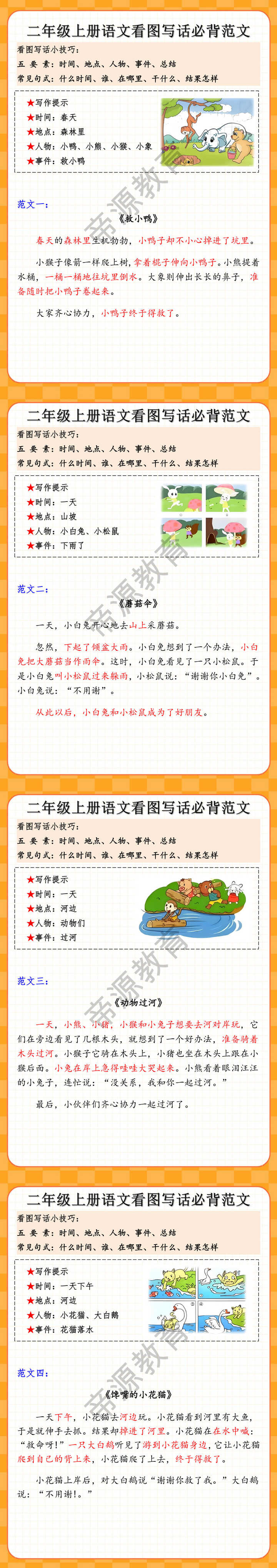 二年级上册语文看图写话必背范文