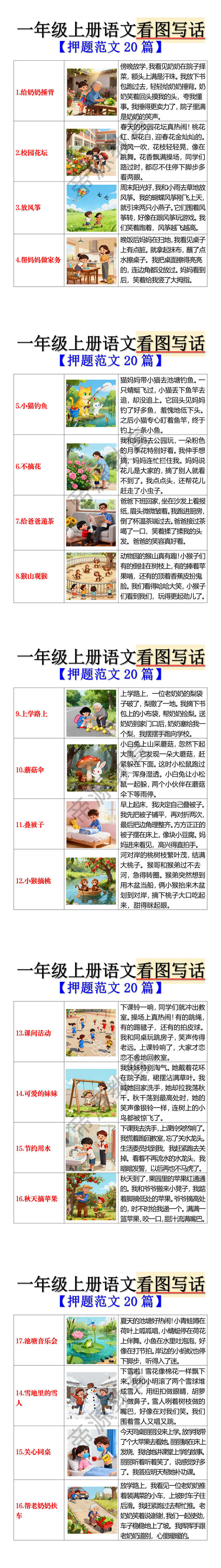 一年级上册语文看图写话 【押题范文20篇】
