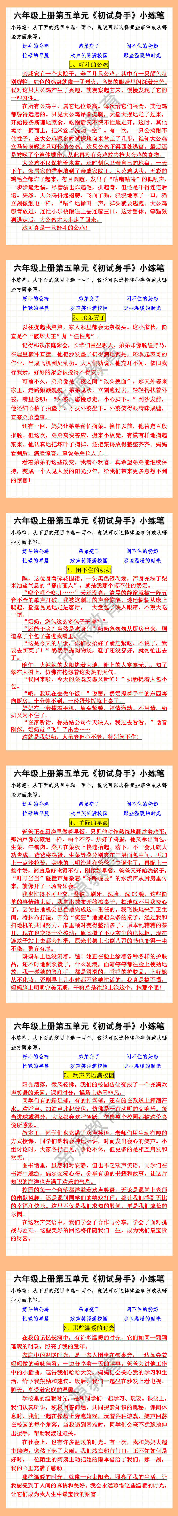 六年级上册语文第五单元初试身手小练笔