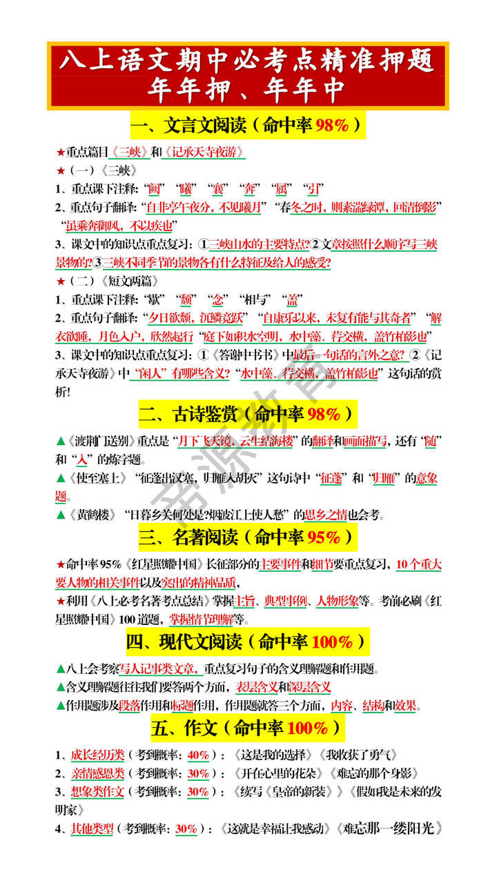 八上语文期中必考点精准押题!年年押、年年中 八上语文期中必考点精准押题!年年押、年年中