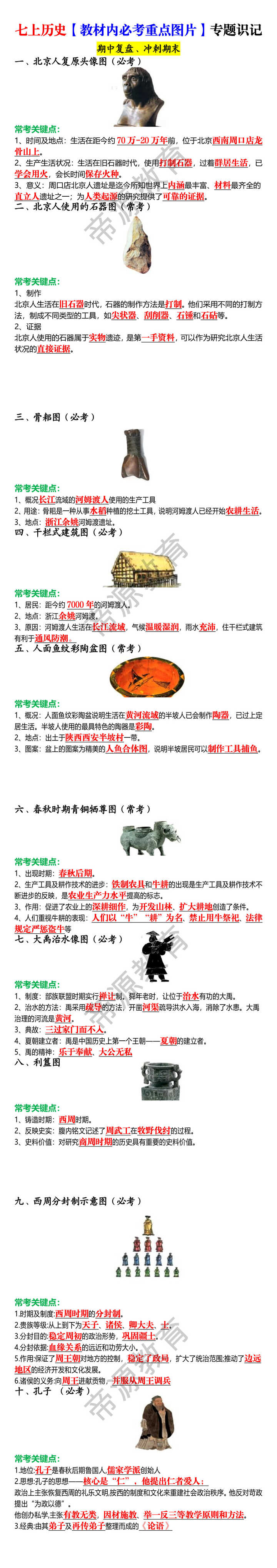七上历史【教材内必考重点图片】专题识记