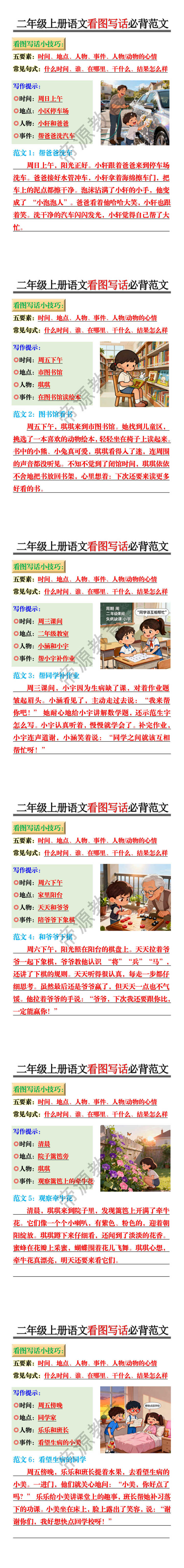 二年级上册语文看图写话必背范文