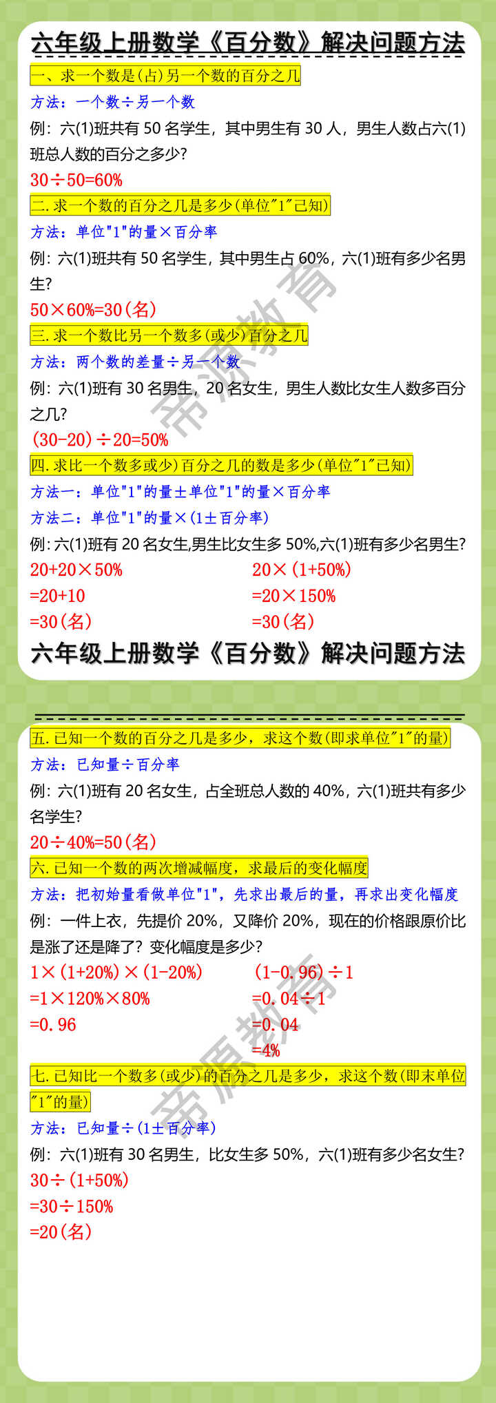 六年级上册数学《百分数》解决问题方法