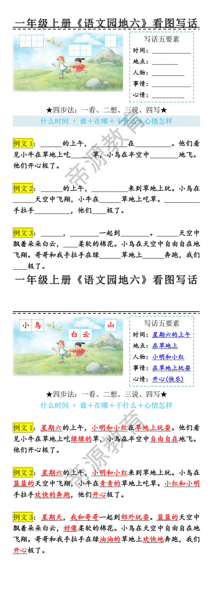 一年级上册《语文园地六》看图写话范文 一年级上册《语文园地六》看图写话范文