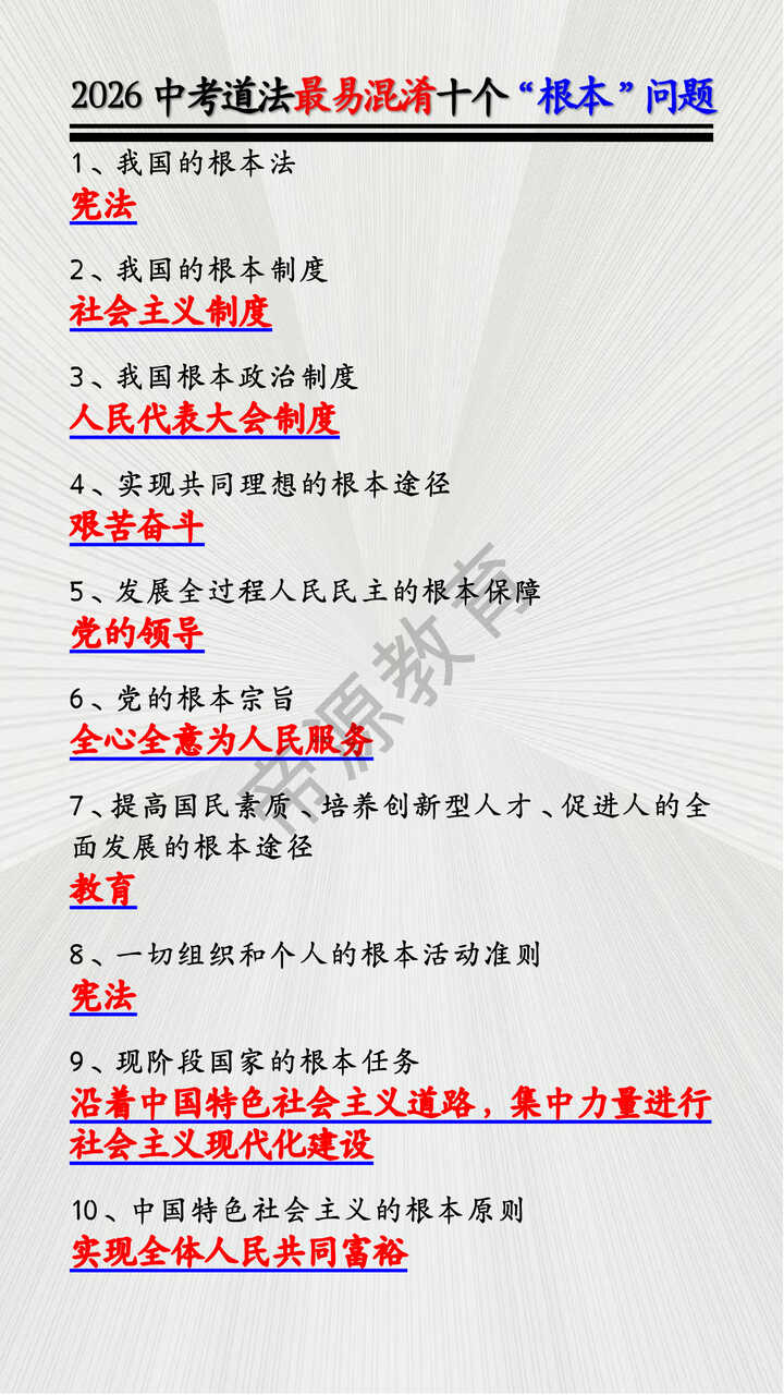 2026中考道法最易混淆十个“根本”问题