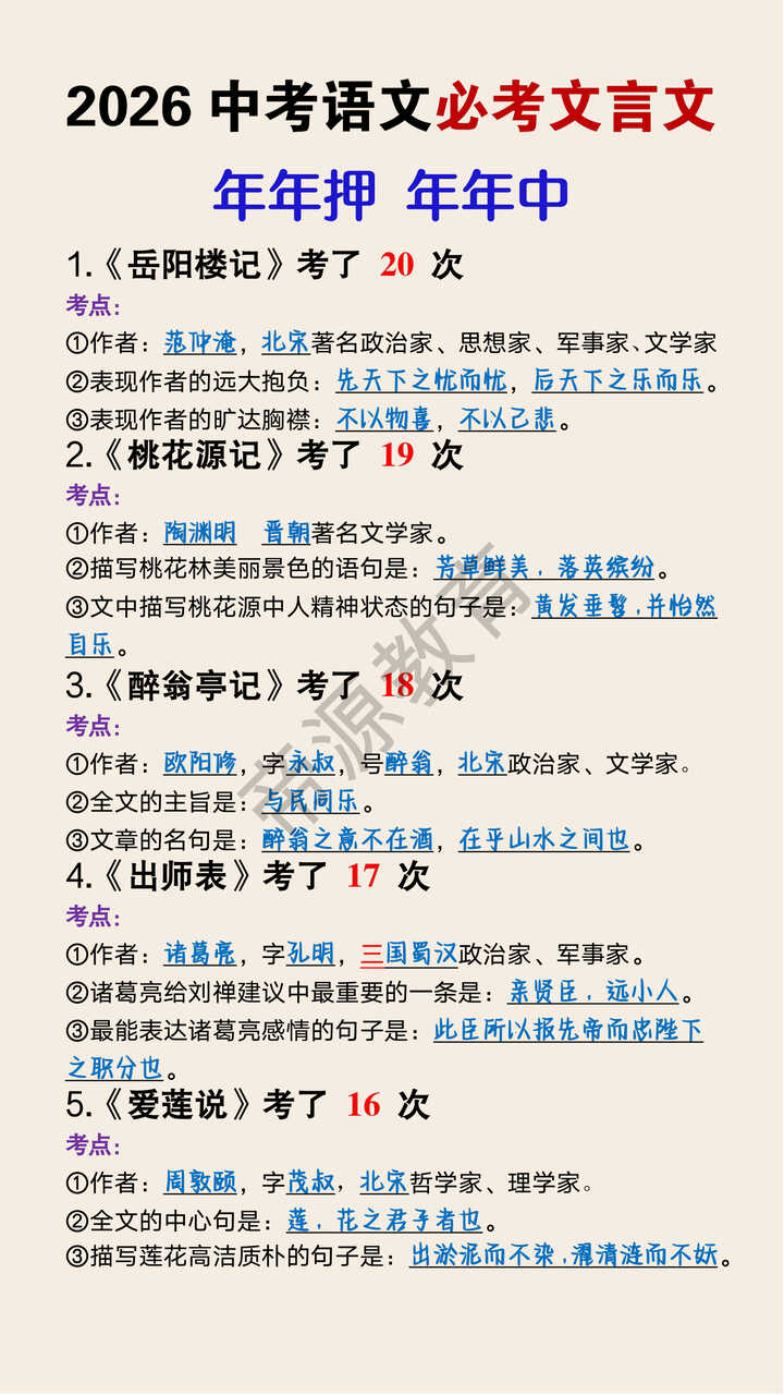 2026中考语文必考文言文