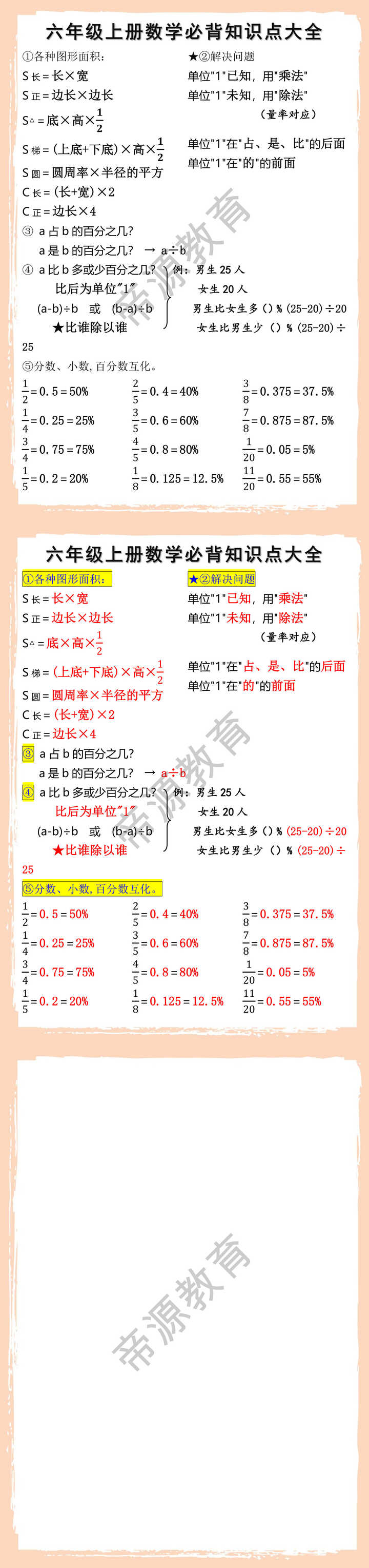 六年级上册数学必背知识点大全 六年级上册数学必背知识点大全