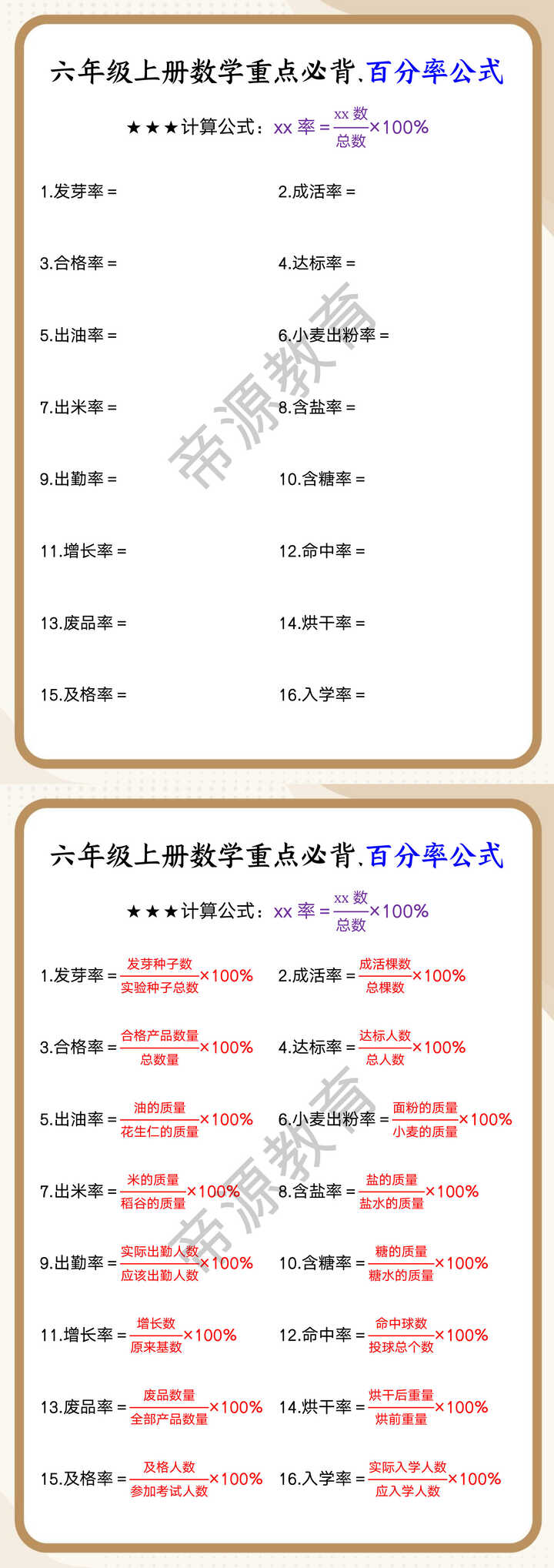 六年级上册数学重点必背.百分率公式 六年级上册数学重点必背.百分率公式