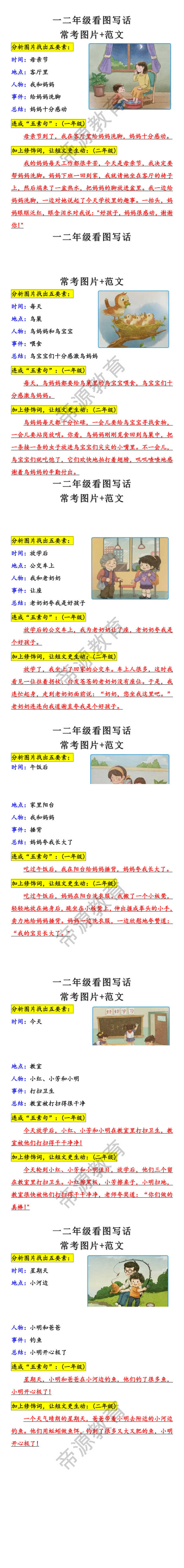 一二年级看图写话常考图片+范文 一二年级看图写话常考图片+范文