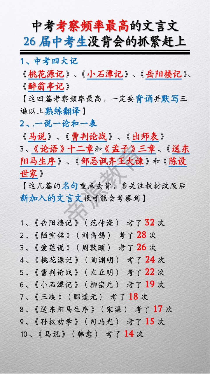 中考考察频率最高的文言文