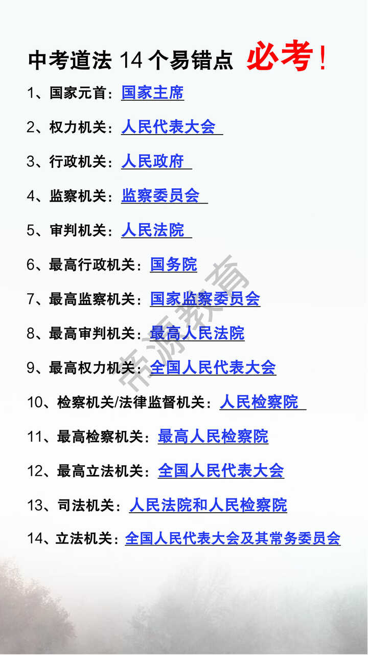中考道法必考14个易错知识点