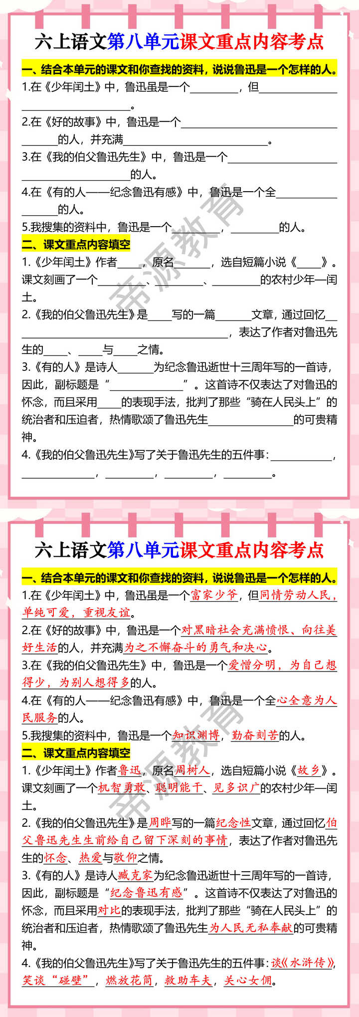 六上语文第八单元课文重点内容考点