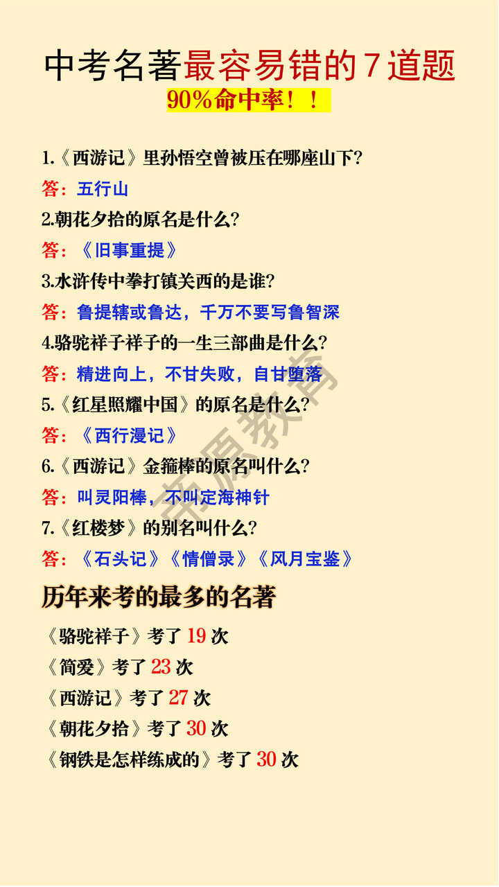 中考名著最容易错的7道题