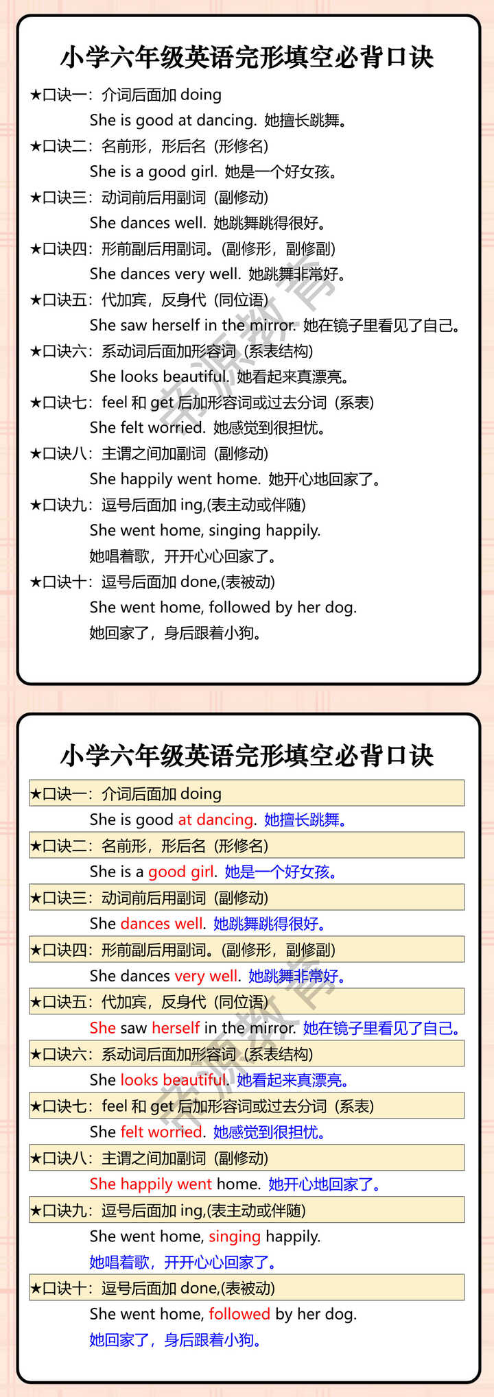 小学六年级英语完形填空必背口诀 小学六年级英语完形填空必背口诀