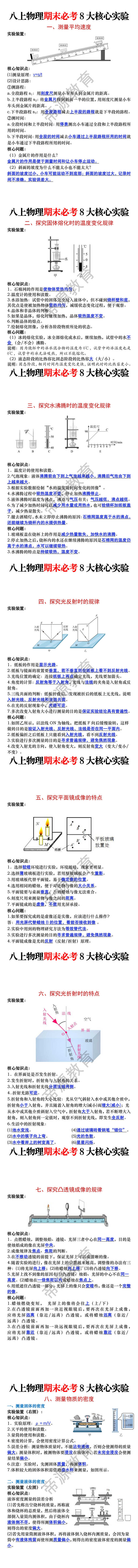 八年级上册物理期末必考8大核心实验