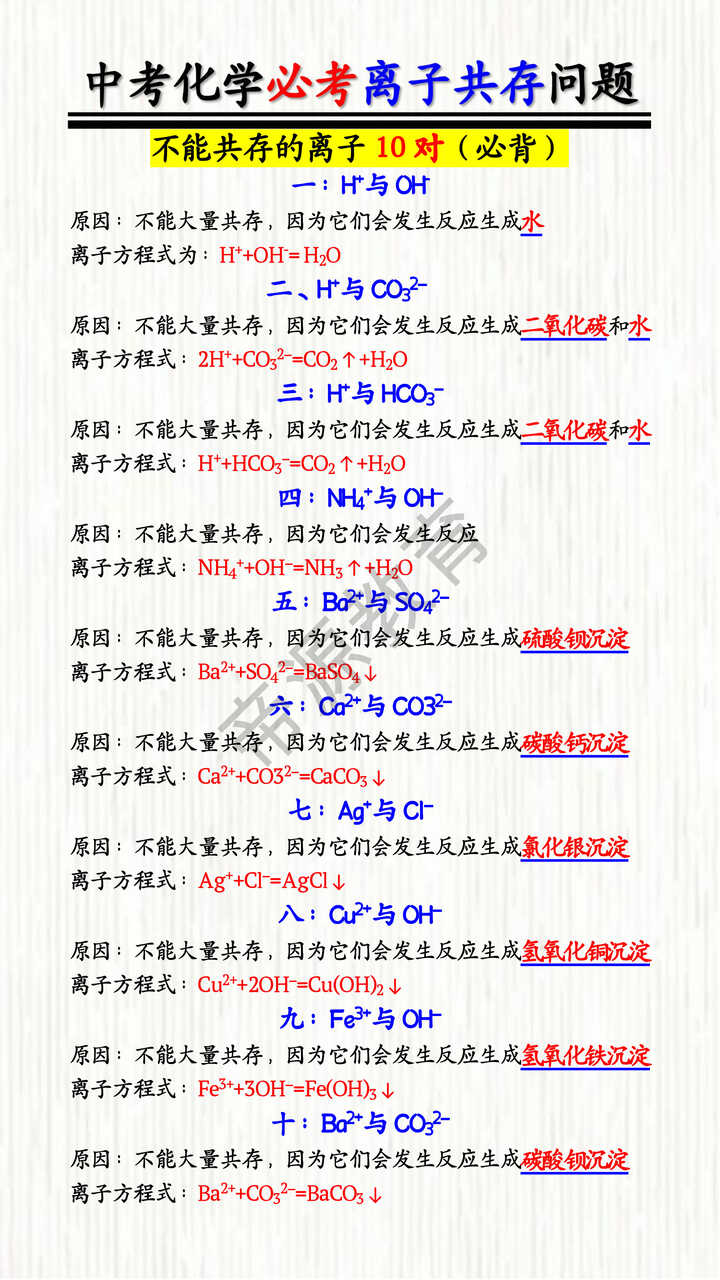 中考化学必考离子共存问题