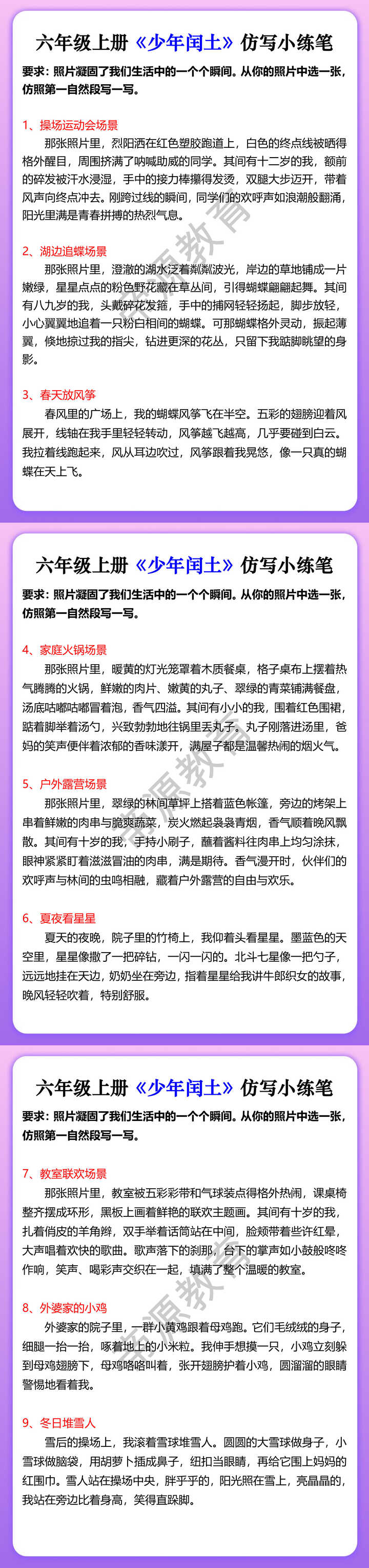 六年级上册《少年闰土》仿写小练笔