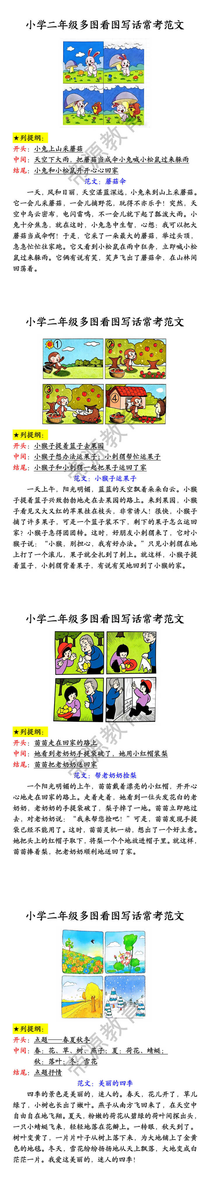 小学二年级多图看图写话常考范文