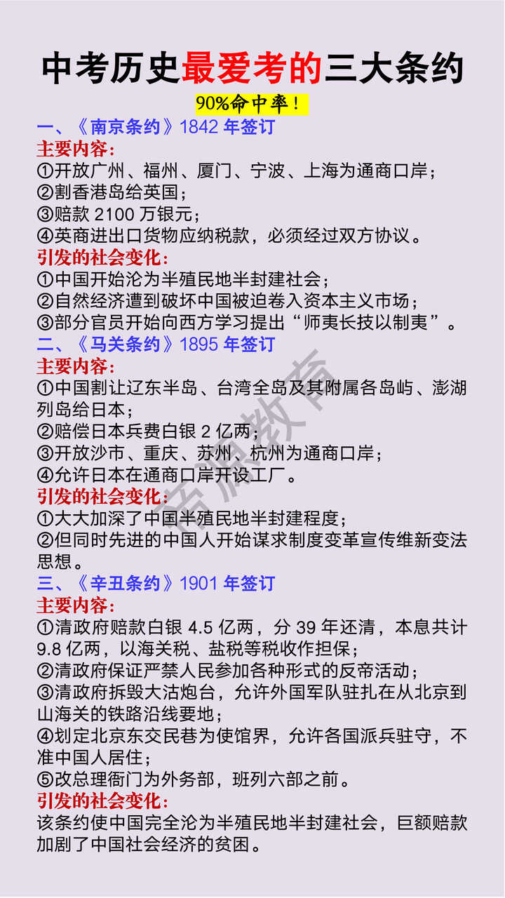 中考历史最爱考的三大条约