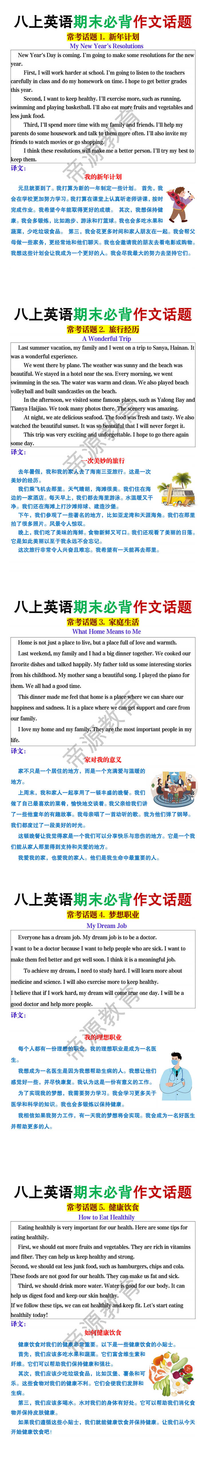 八年级上册英语期末必背作文话题