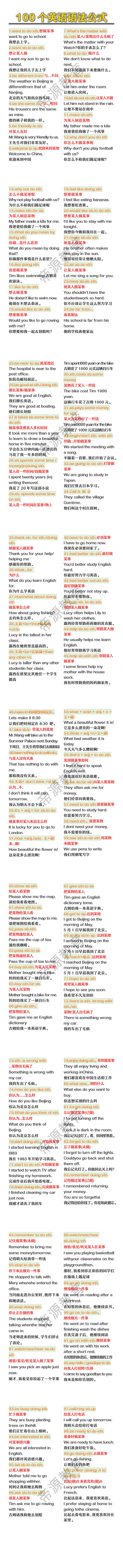 小学100个英语语法公式