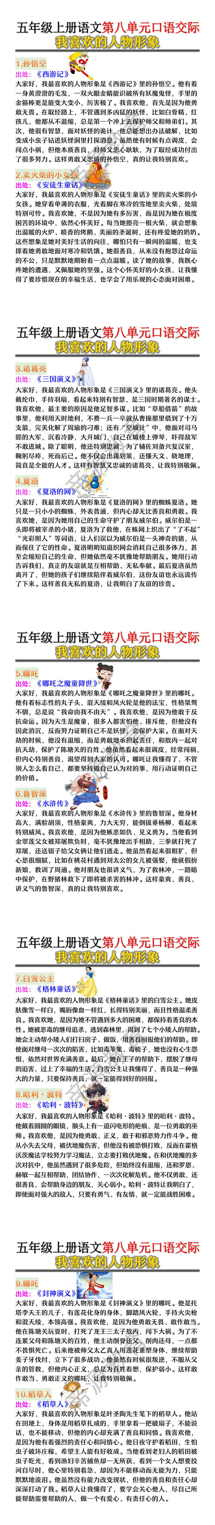 五年级上册语文第八单元《我喜欢的人物形象》口语交际范文