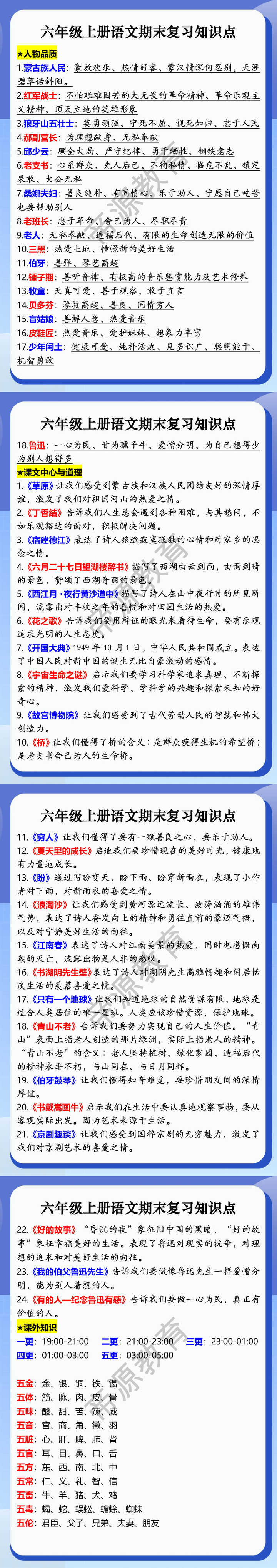 六年级上册语文期末复习知识点 六年级上册语文期末复习知识点