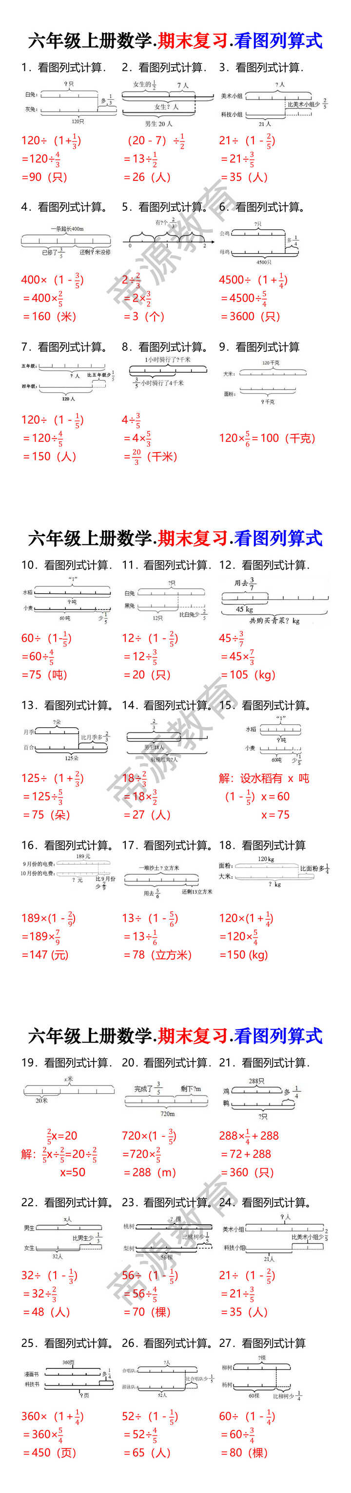 六年级上册数学.期末复习.看图列算式 六年级上册数学.期末复习.看图列算式