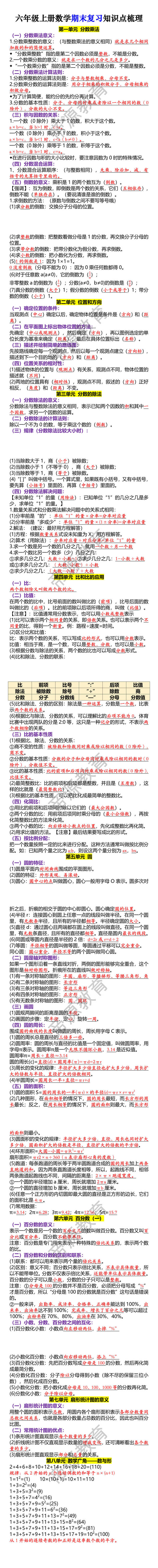 六年级上册数学期末复习知识点梳理