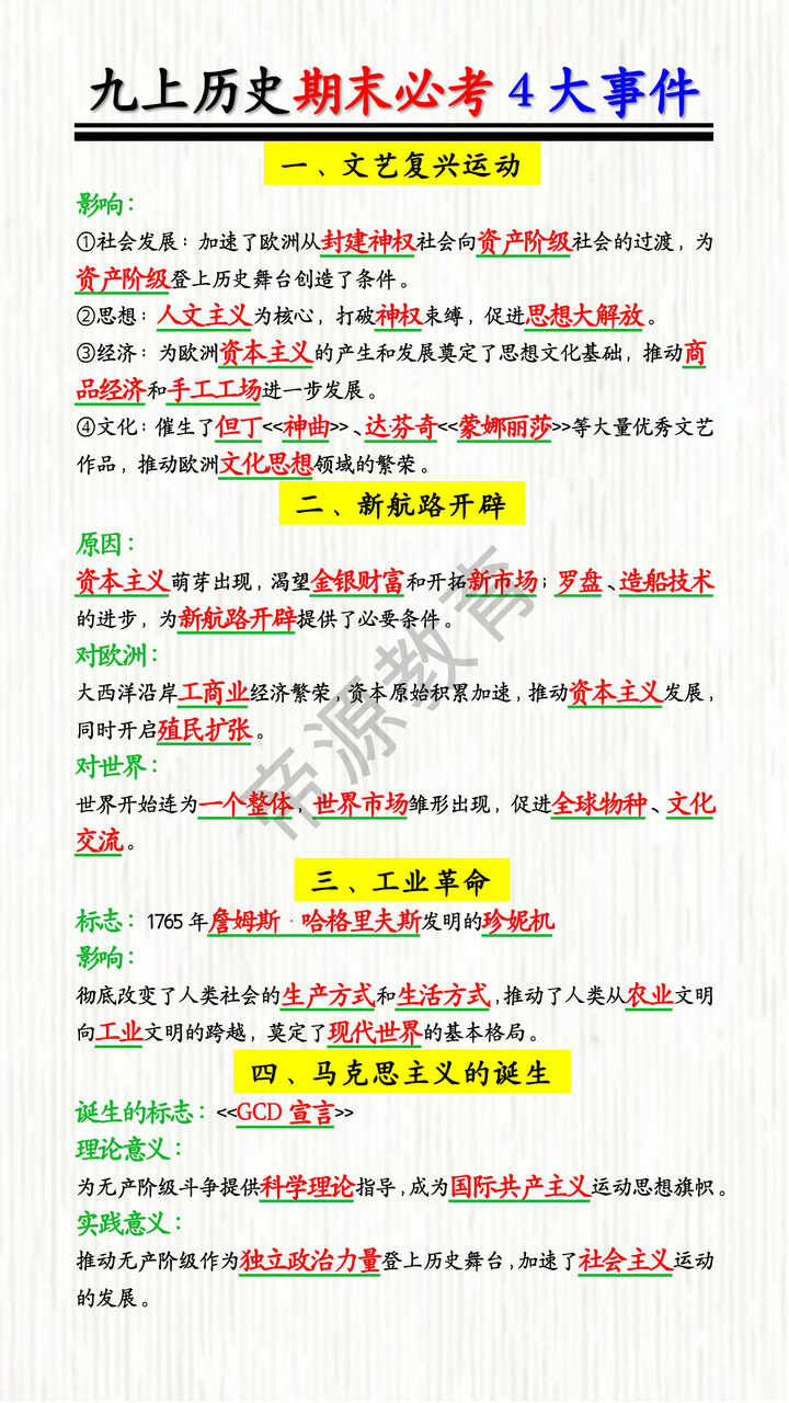 九上历史期末必考4大事件