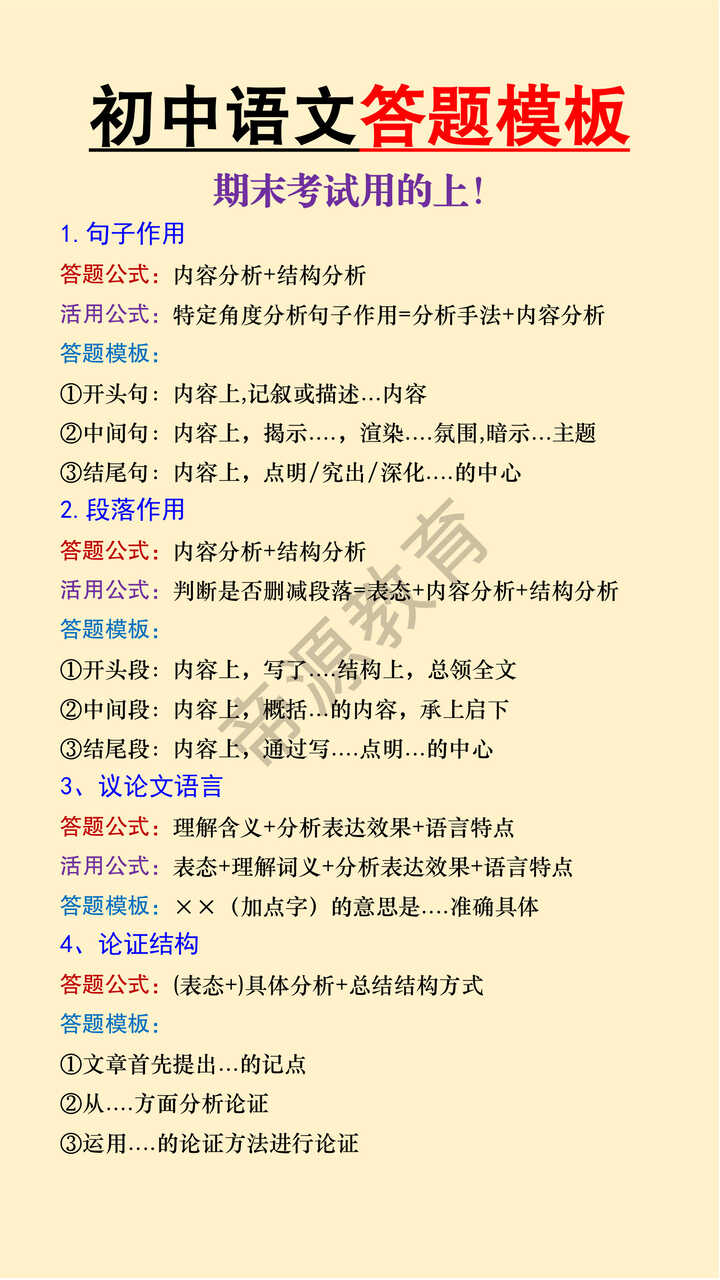 初中语文答题模板 初中语文答题模板