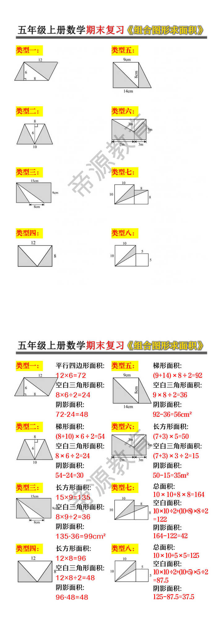 五年级上册数学期末复习《组合图形求面积》