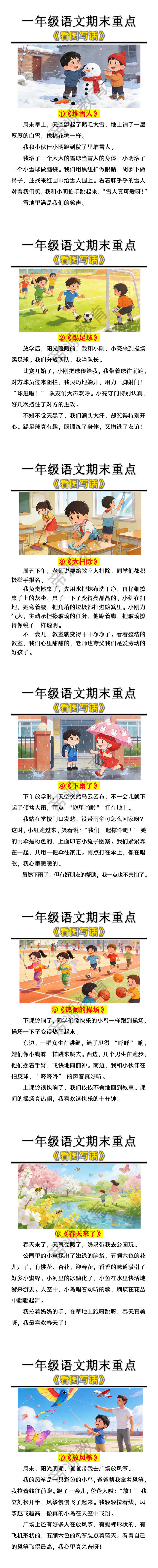 一年级语文期末重点《看图写话》范文