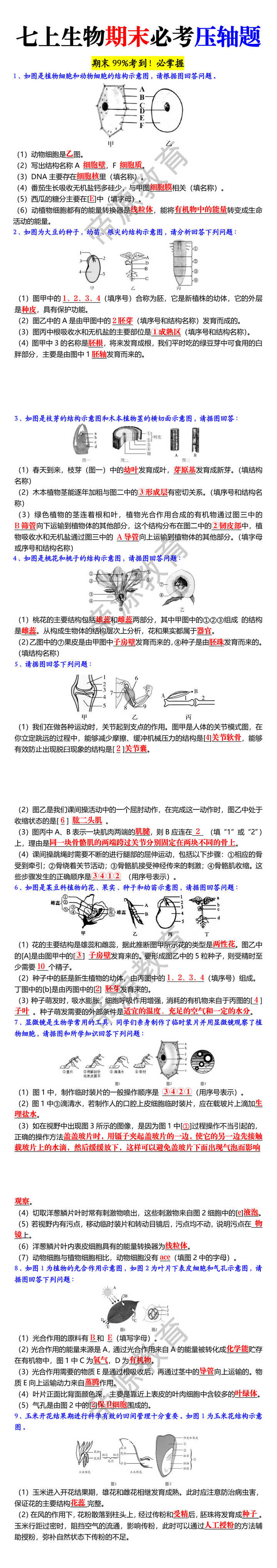 七上生物期末必考压轴题