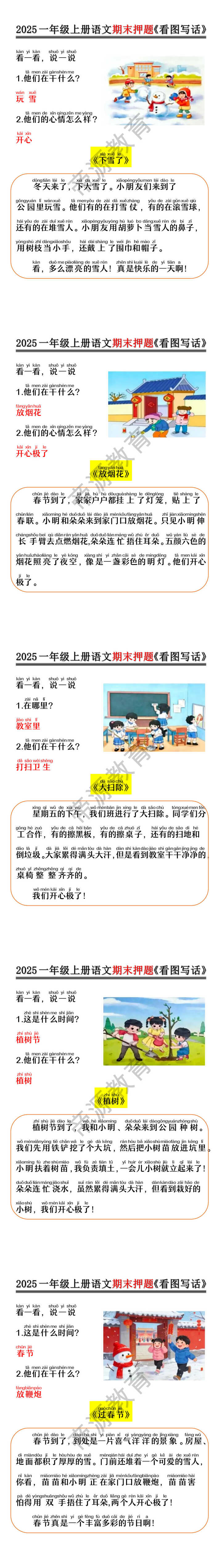 2025一年级上册语文期末押题《看图写话》