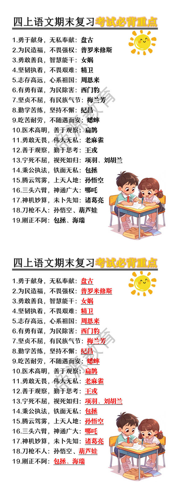 四上语文期末复习考试必背重点