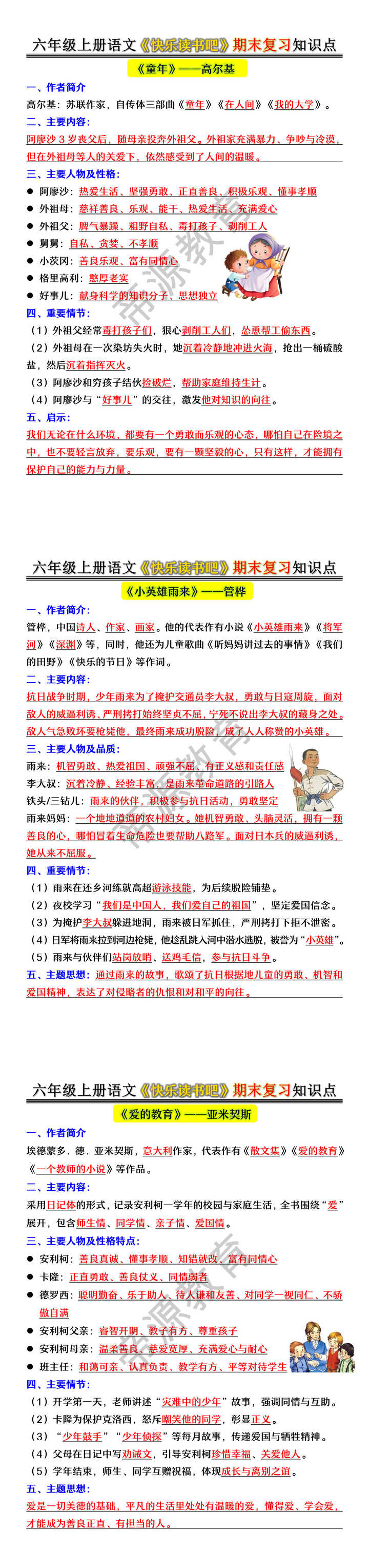 六年级上册语文《快乐读书吧》期末复习知识点