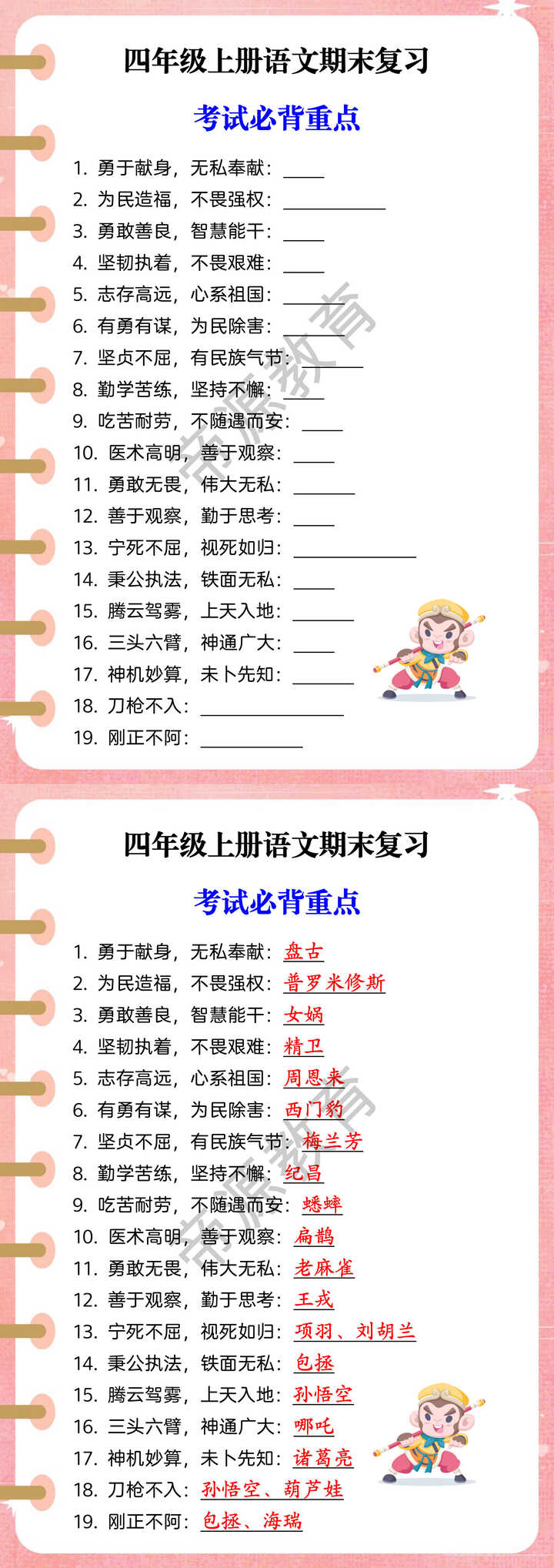 四年级上册语文期末复习 考试必背重点