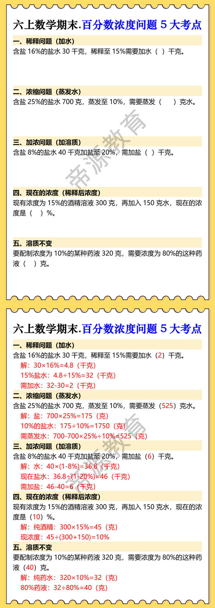 六上数学期末.百分数浓度问题5大考点