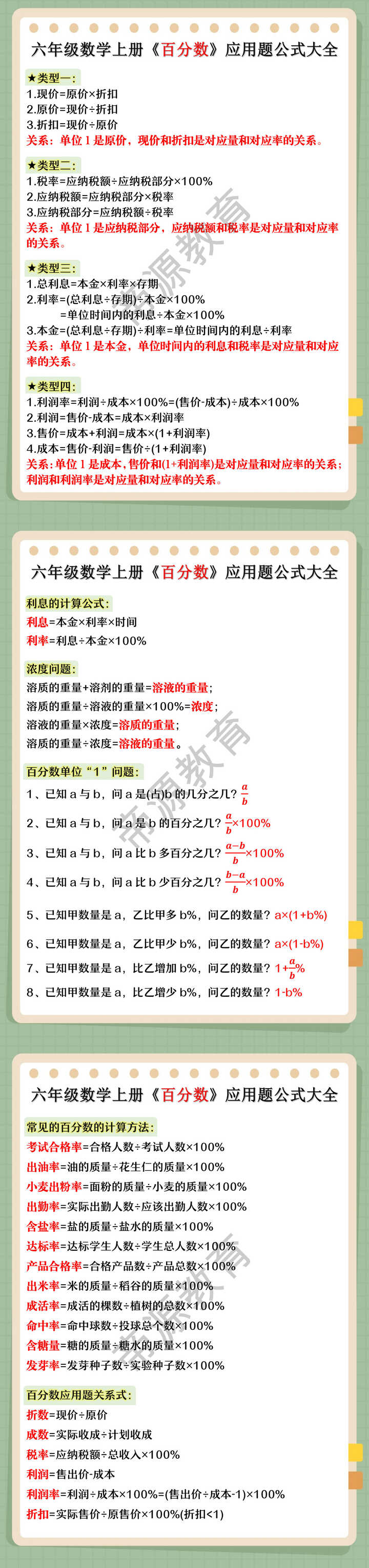 六年级数学上册《百分数》应用题公式大全