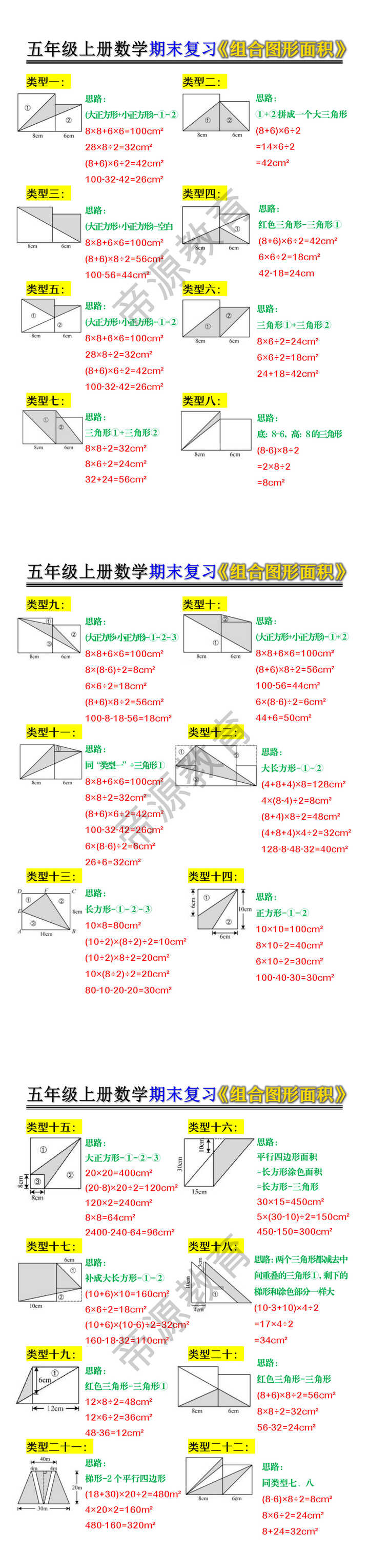 五年级上册数学期末复习《组合图形面积》