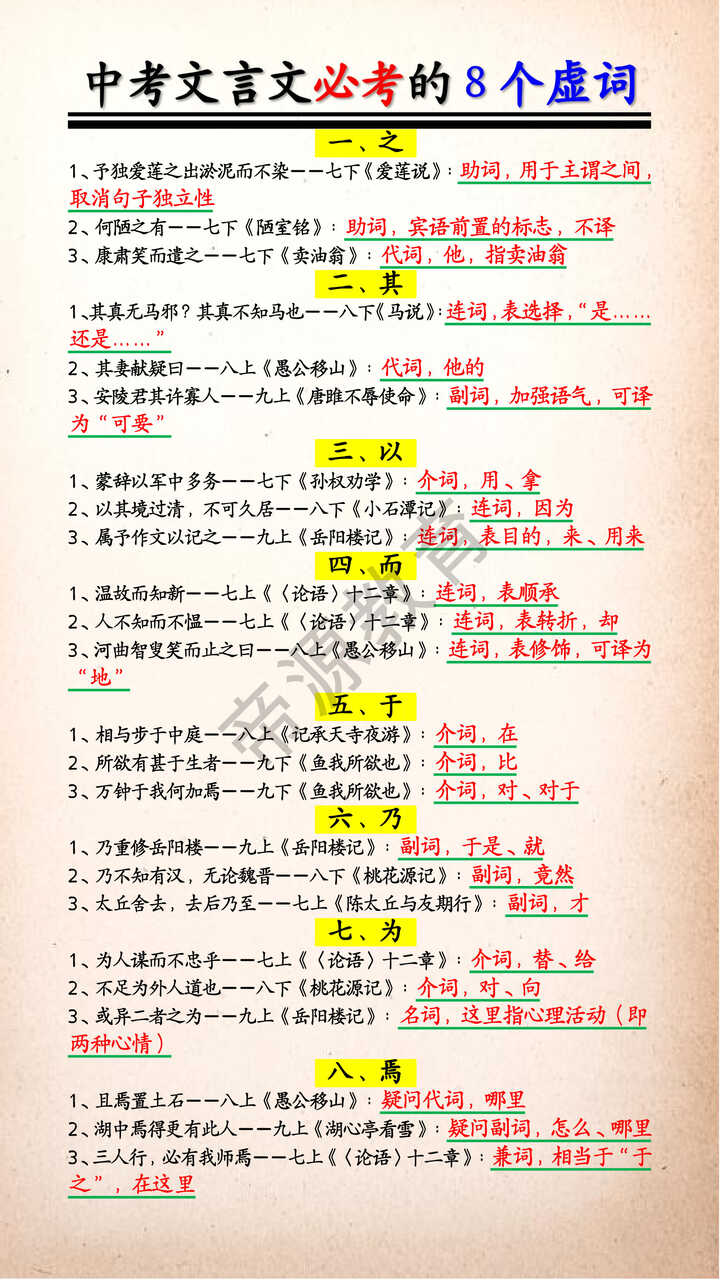 中考文言文必考的8个虚词